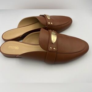 Michael Kors Leather Gold Plate Logo MK Tan Mule Shoes Slides WMN Size 9.5M